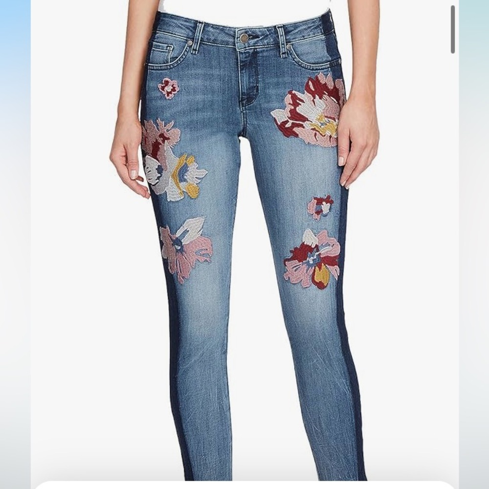 William Rast Blue Floral Embroidered Skinny Jeans